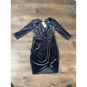 Leadingstar Blue Velvet Faux Wrap Midi Dress